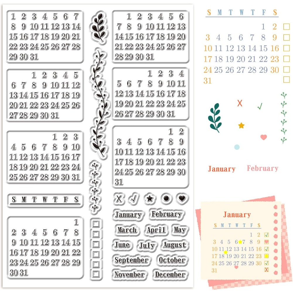 Rubber Date Stamp - Календарь, прозрачные листы штампов, многоразовые прозрачные