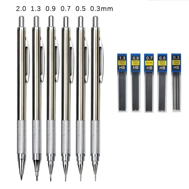 Mechanical Pencil 0.3 - Набор металлических механических карандашей 0.3/0.5/0.7/0.9/1.3/2.0 мм,
